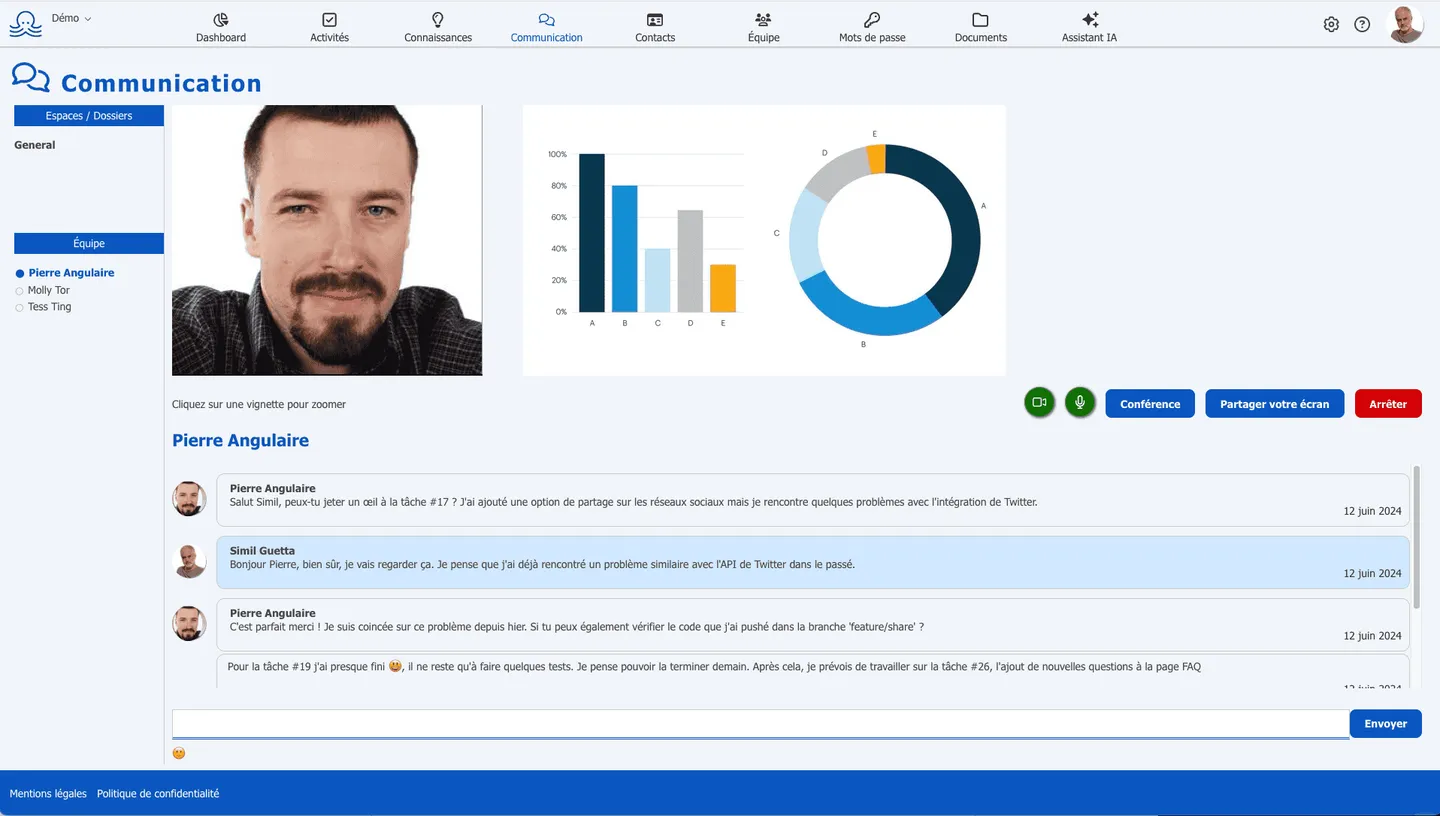 captura de pantalla de videoconferencia y chat